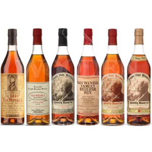 Pappy Van Winkle Family Lineup Collection Bundle featuring six rare 750ml bourbon and rye whiskey bottles